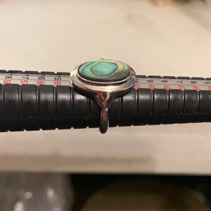 Avon Silver tone Ring with Green purple, Blue Abalone Stone setting.